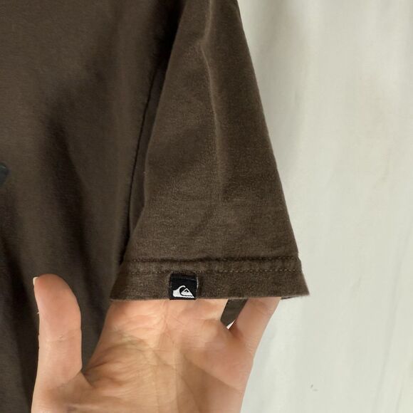 Quicksilver Shirt Men's Large Brown Hawaii Print Short Sleeve Crew Neck Cotton - Picture 6 of 8